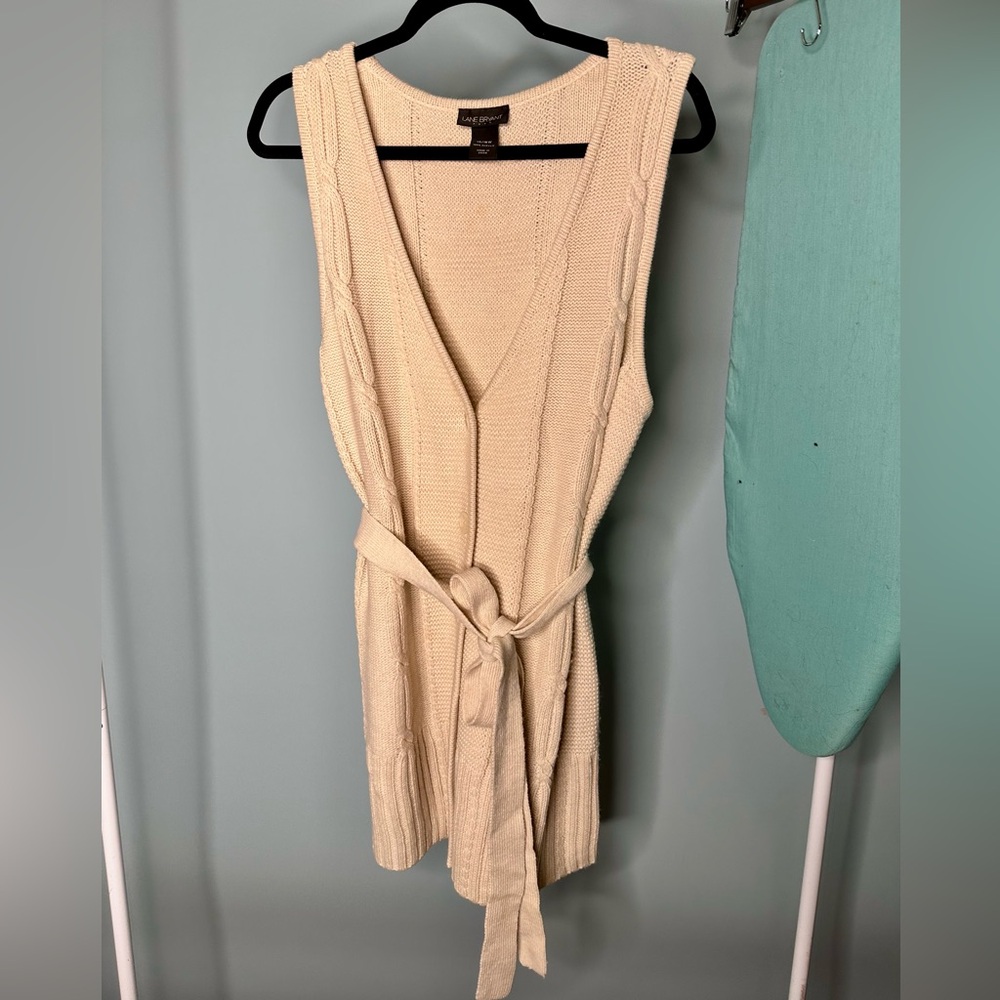 Lane Bryant Cream Cable Knit Belted Sweater Vest 14/16W